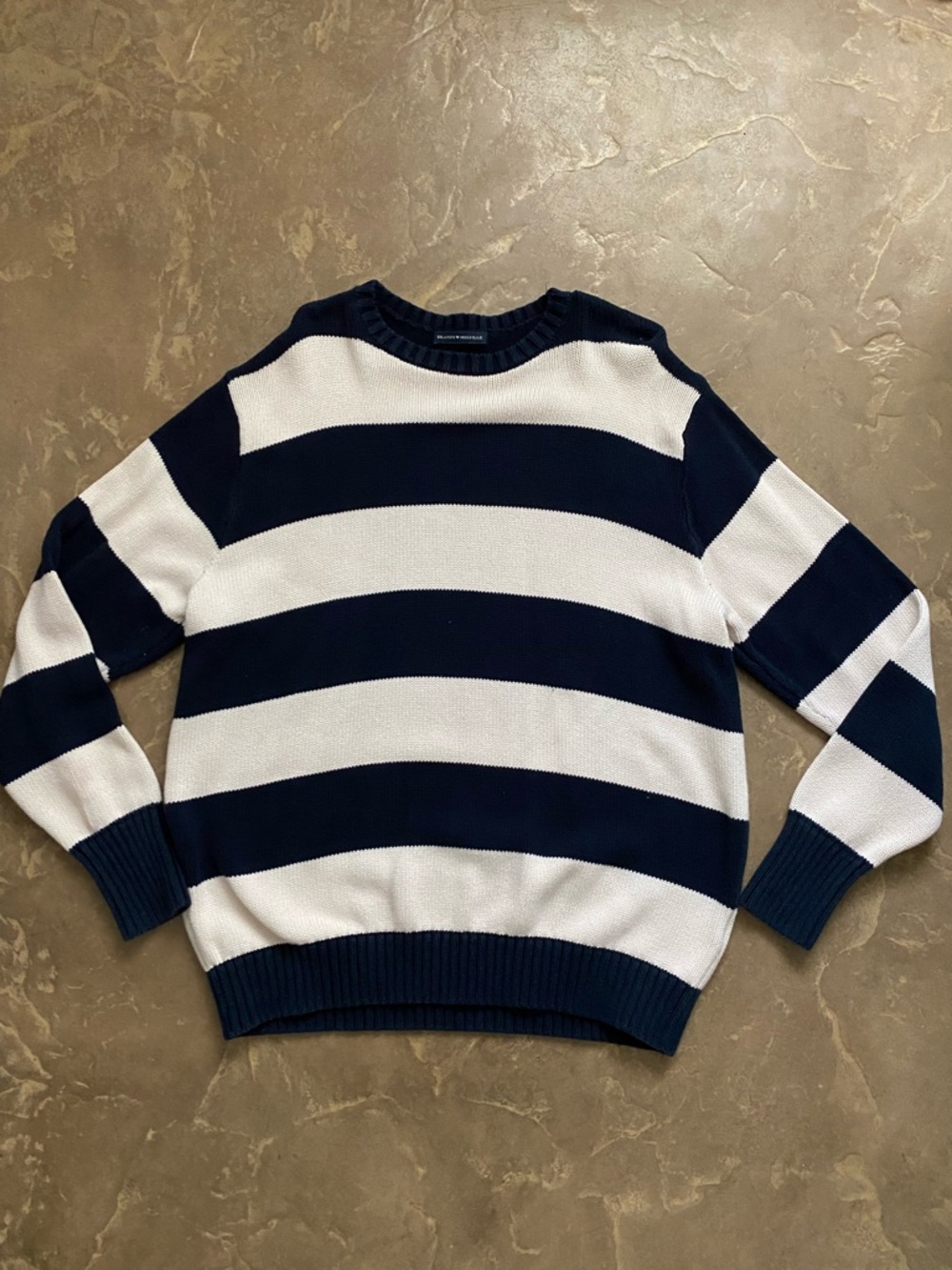 Brandy Melville Navy and White Striped Crewneck Sweater